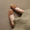 Retro Style Thick Heel First Layer Cowhide Round Head Single Shoes Women's Bow Women's Shoes Professional Women's Shoes