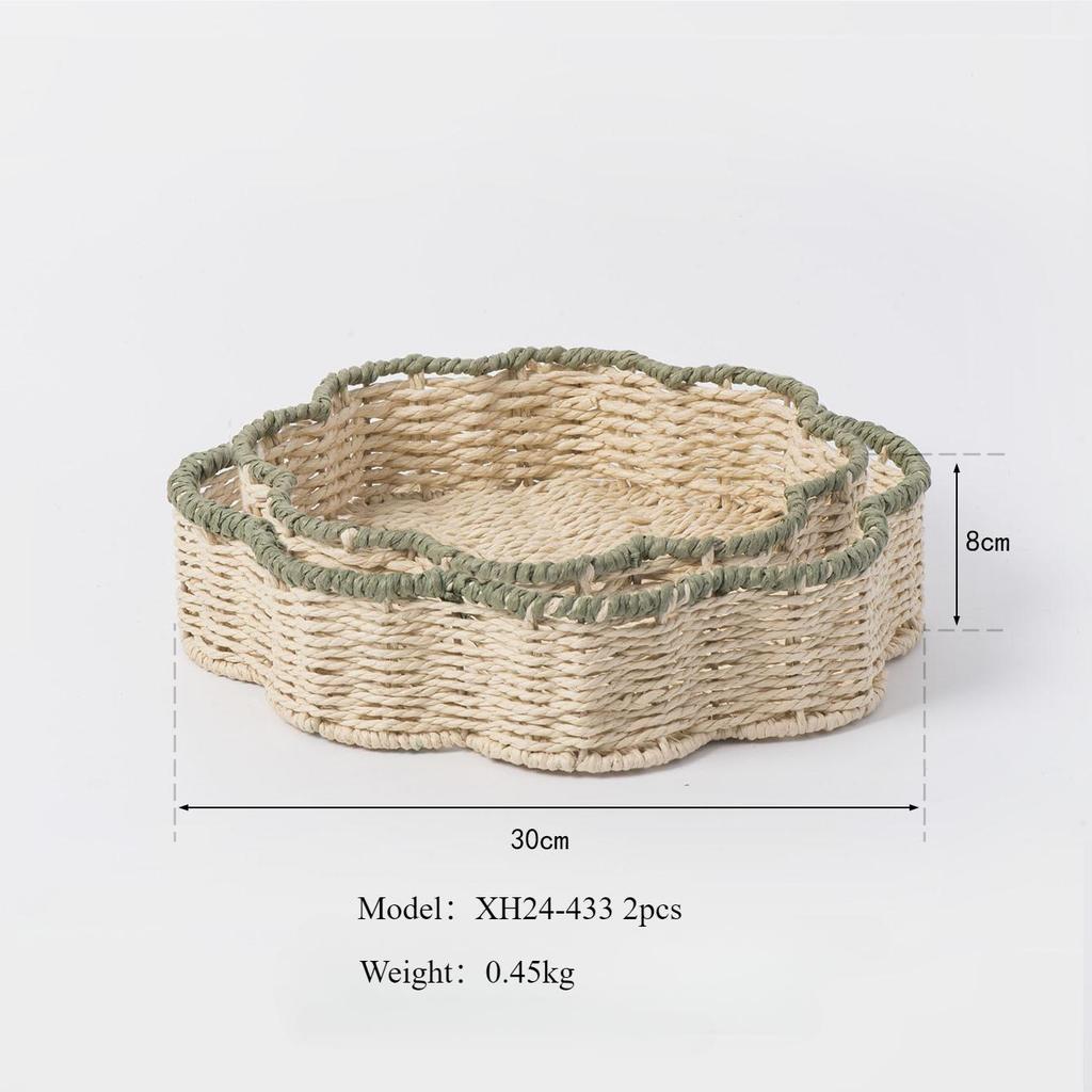 Hand-Woven Paper Rope Storage Basket Imitation Rattan Household Storage Basket Living Room Snack Tray Desktop Storage Basket