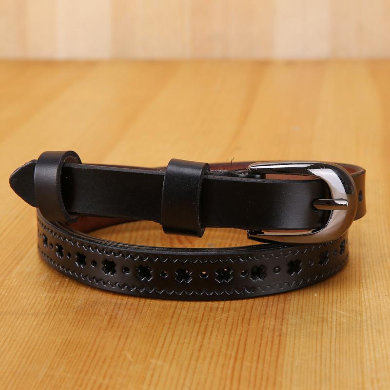 Trendy Ladies Leather Belt With Hollow Pattern And Metal Buckle For Denim Pants