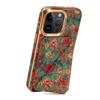 For iPhone 15 Pro Max Card Slots Kickstand Phone Case PU Leather Coated PC+TPU Flower Pattern Printed Cover