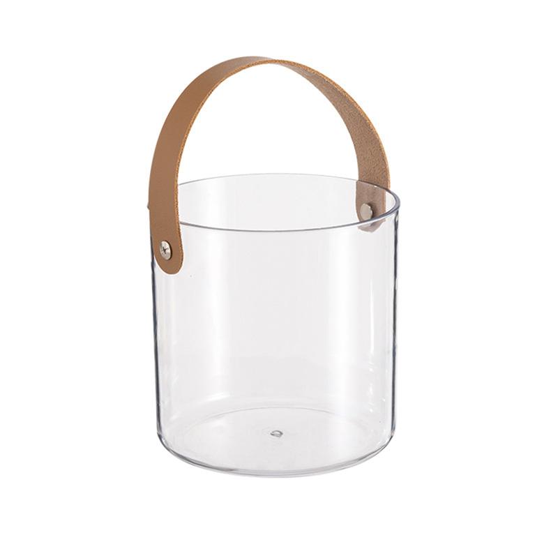 

Good-Nordic Portable Plastic Fruit Bowl Transparent Ice Wine Snacks Fruit Storage Basket Plain Leather Handle