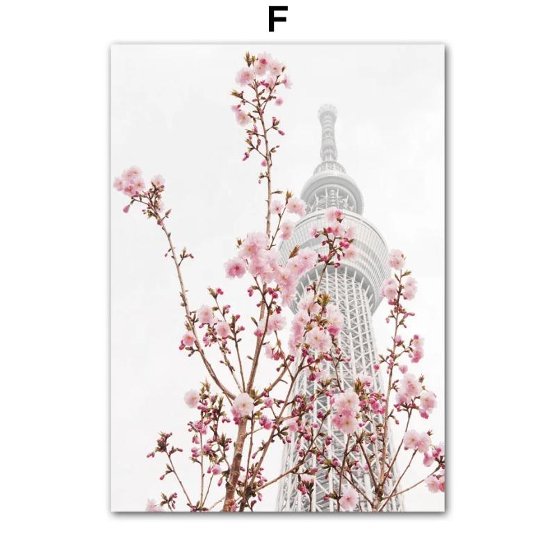 Paris City Pink Flower Peach Blossom Vintage Car Bike Wall Art Mural Canvas Painting Living Room Home Decor Poster Print Picture