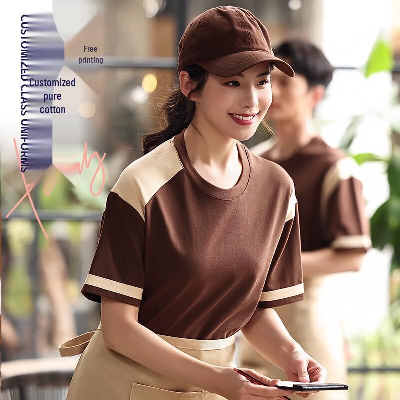 QIANYIYANG Pure Cotton Round Neck Short Sleeve Catering T-Shirt M