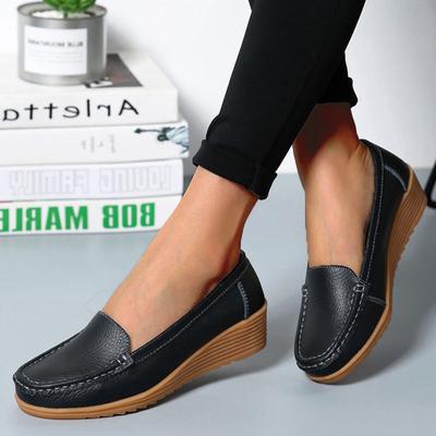 Echtes Leder Mode Keil Damen Ballerinas Retro Schuhe Frau Slipper Damenschuh Mokassins Bequem Tenis Feminino Übergröße