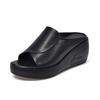 Wedge Heel Slippers Women's Outer Wear Summer New Fish Mouth Thick Bottom One-word Drag Muffin and Cowhide Sandals