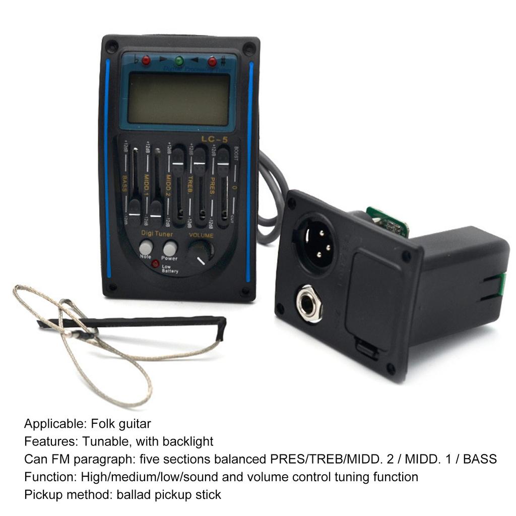 Acoustic Guitar Pickup 5 Band Preamp EQ LC-5 Equalizer Tuner Piezo Pickup Suitable for Enhancing Sound Performances