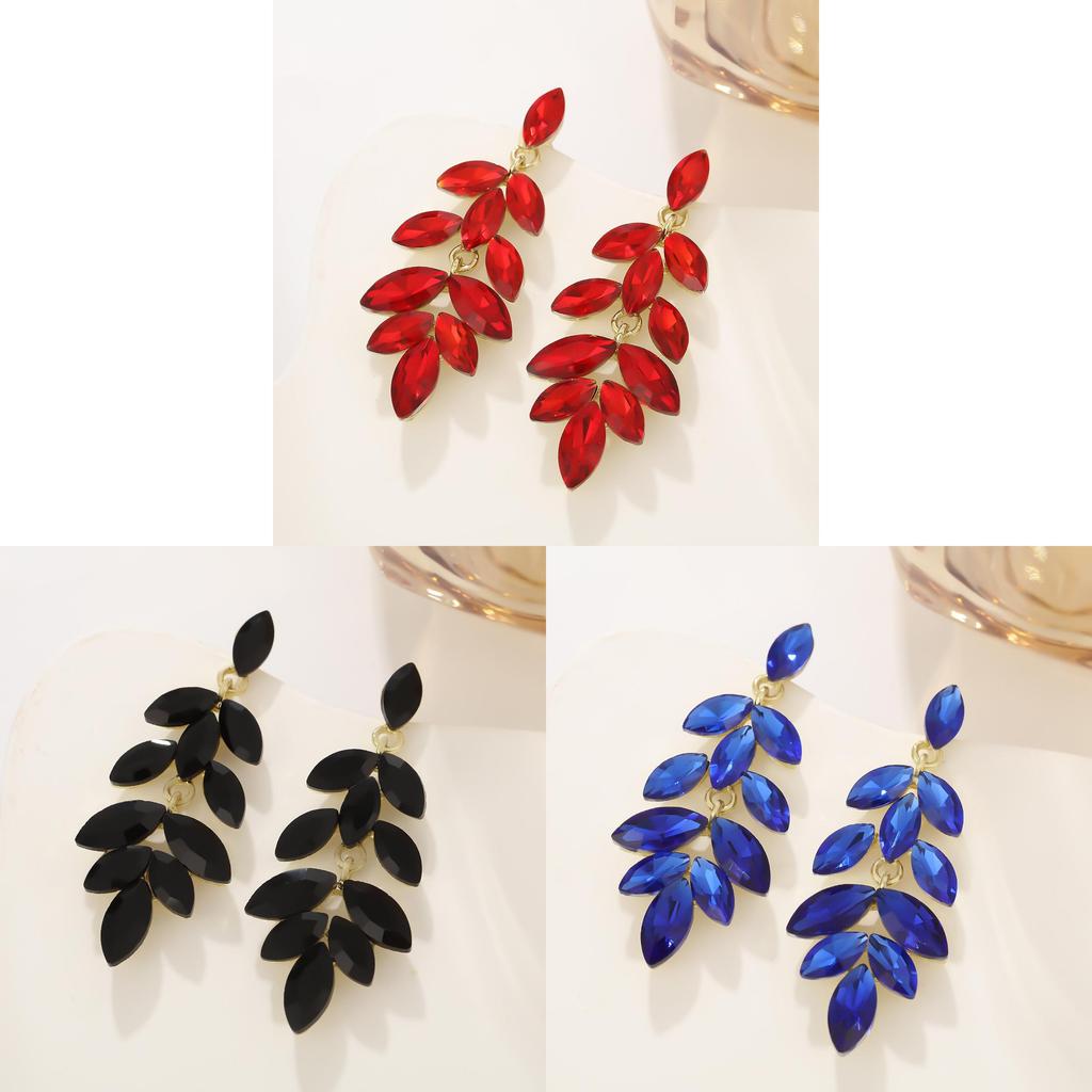 Geometric Alloy Drop Earrings With Leaf Design For Wedding And Bridal Celebrations