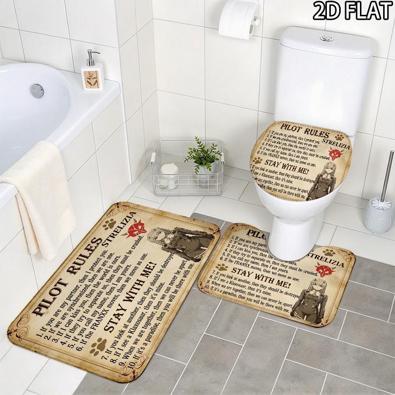 Franxx 3Pcs Flannel Toilet Mat Set Bathroom Rug Bath Carpet Non Slip Home Decor Toilet 3 Pcs Bathroom Textile Set