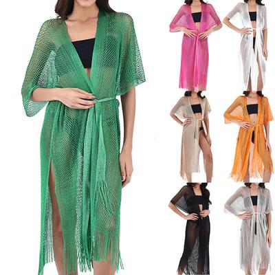 Women's Fashion Beach Solid Color Loose Beach Dress Patchwork Hollow Cover Up
