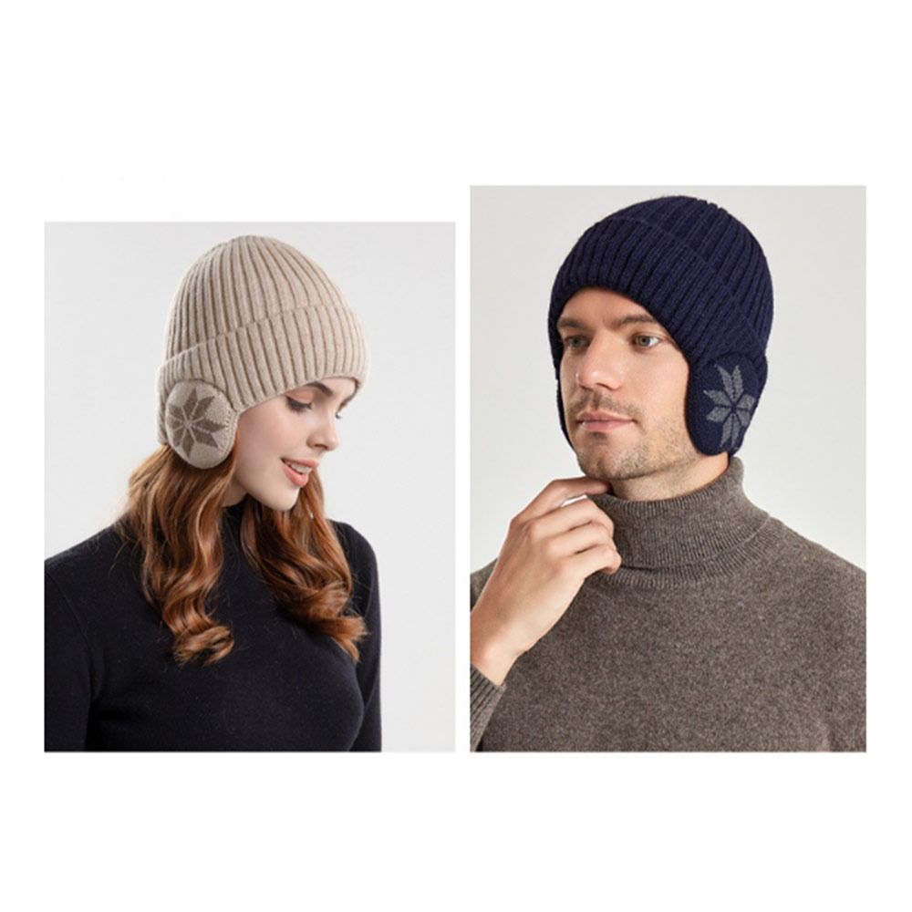 Thickened Snowflake Knitted Hat Windproof Ear Protection Hat Fashion Winter Plain Hats  Unisex
