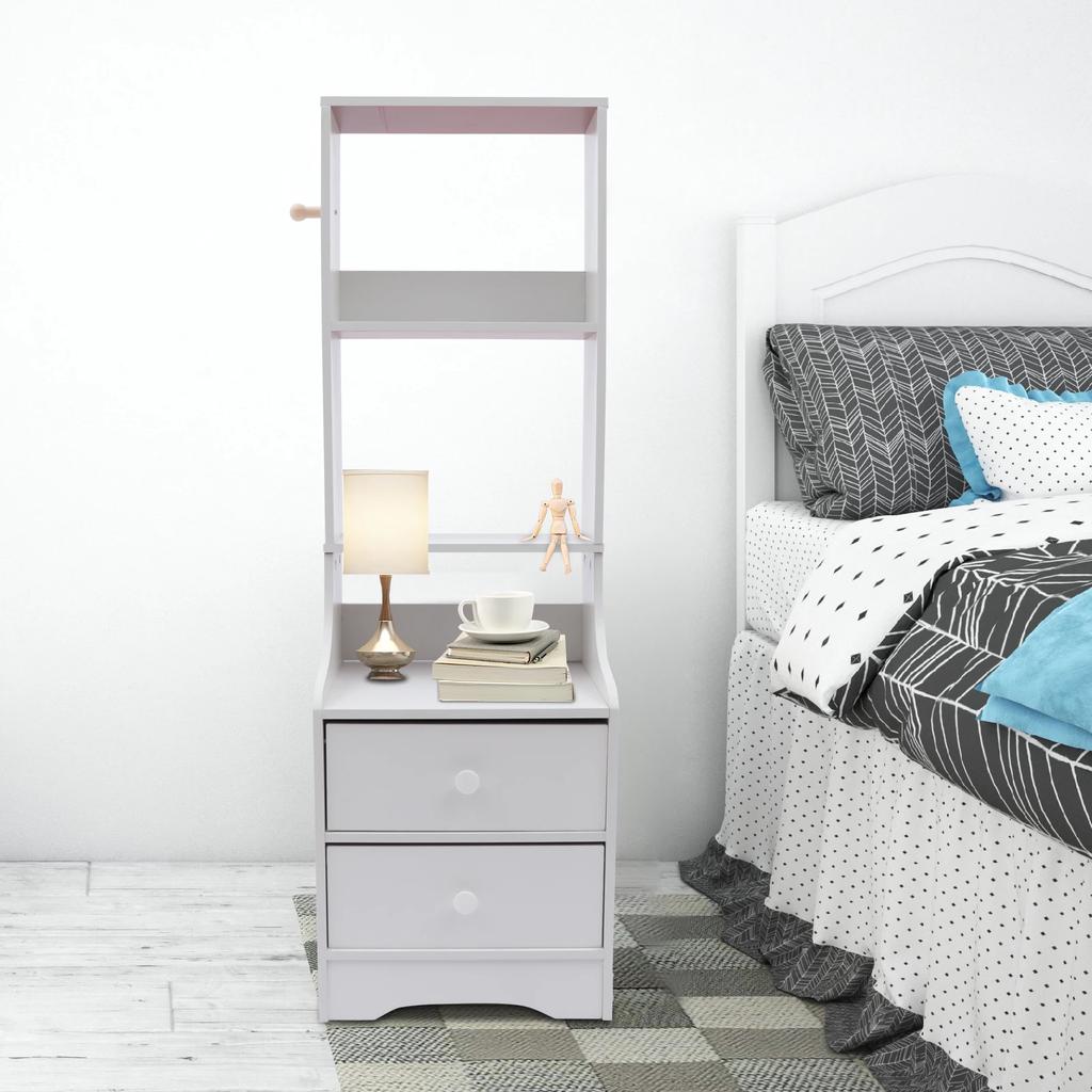Modern Nightstand W/ 2 Drawers, 3-Tier Bedside Table for Bedroom - Sturdy White End Table with Storage Shelf, Small Night Stand