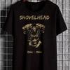 Kurzarmshirt Unisex für den Sommer Vintage-Design mit einem schwarzen T-Shirt mit einem Shovelhead-Motorradmotor von 1966 bis 1984