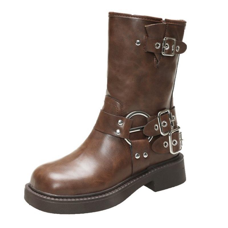 

Обувь нового стиля: Ретро Универсальные Сапоги, Рыцарские Сапоги с Пряжкой на Ремне, Женская Обувь 40 коричневый