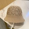 Crochet Floral Bucket Hat for Woman Teenagers Outdoor Foldable Commute Fisherman Hat Wide Brim Summer Sunproof Hat