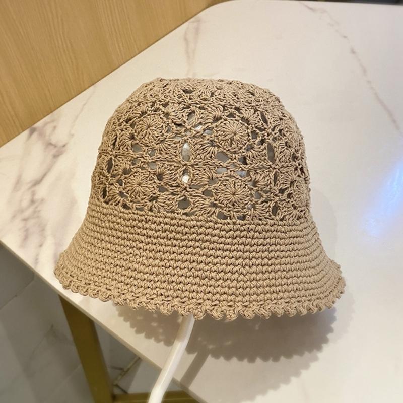 Crochet Floral Bucket Hat for Woman Teenagers Outdoor Foldable Commute Fisherman Hat Wide Brim Summer Sunproof Hat