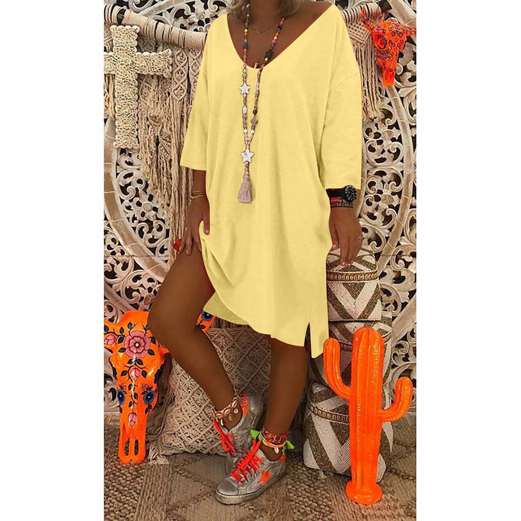 Dámské pytlovité šaty s plážovým přehozem s výstřihem do V