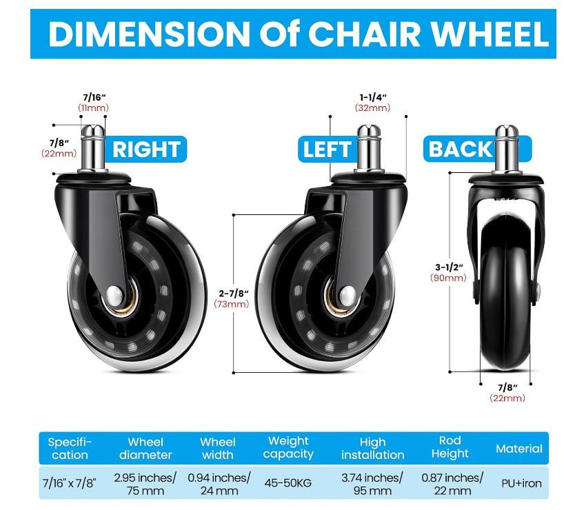 Transparent Office Chair Caster Wheels