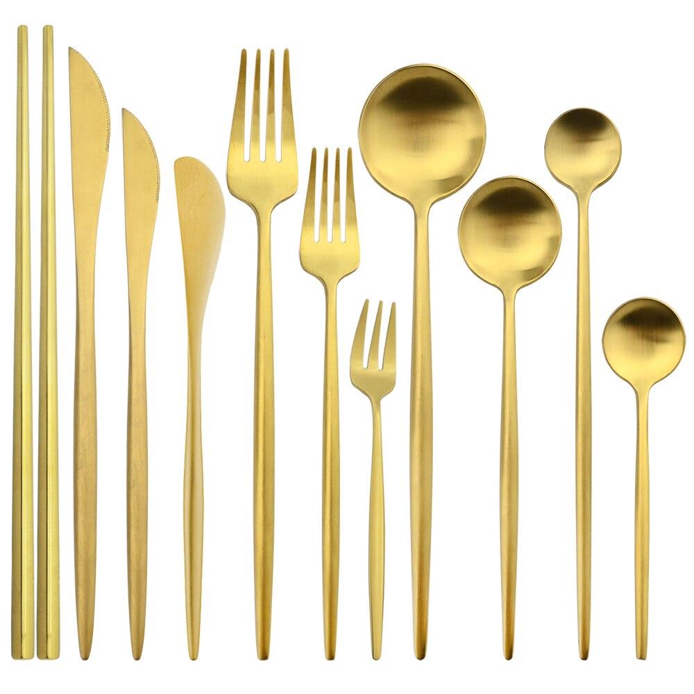 11 Pcs Black Gold Stainless Steel Tableware Cutlery Set 304 Spoon Knife Fork Flatware Set Silverware Kitchen Home Dinnerware Set