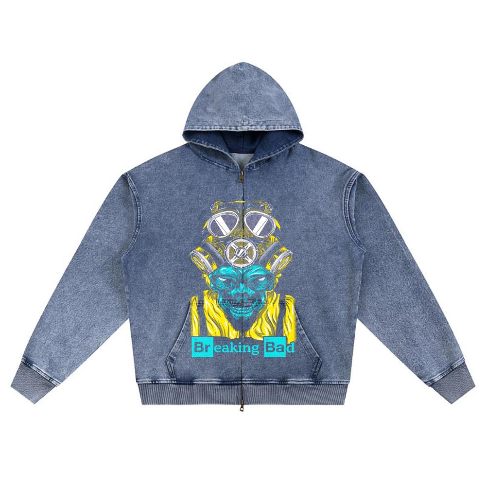 DTG print Knitted Denim Zip-Up Hoodie Breaking Bad Brother Print Zipper Hoodies  