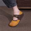 Johnature Genuine Leather Shallow Flats Breathable And Non Slip Soft Sole Retro Mixed Colors Women's Shoes