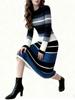 Damen Vintage Gestreiftes Strickpulloverkleid Mode Midikleid Herbst Winter Warme Kleidung