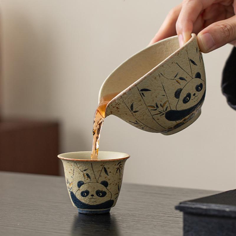 Chinese Tradition Ceramic Fair Cup Tea Strainer Panda Bamboo Leaf Teacup Tea Water Separation Tools Handmade Tea Set Accessories