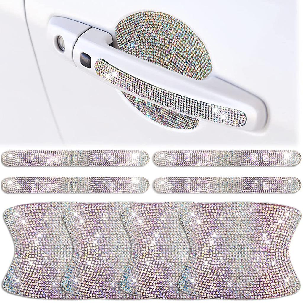 Car Door Handle Bowl Scratch Protective Bling Rhinestone Stickers Silicon Rearview Mirror Anti-collision Protection Strip