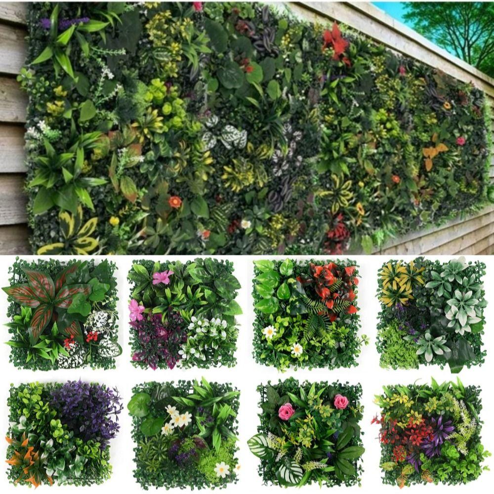 DIY Artificial Plant Wall Panel Flower UV Protection Artificial Eucalyptus Carpet Lifelike 25*25cm Fake Green Grass Mat