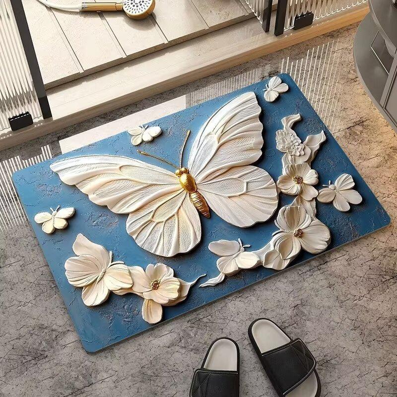 VIKAMA Minimalist Butterfly Quick Drying Anti-Slip Floor Mat for Bathroom Entrance - Non-Slip Carpet Mat