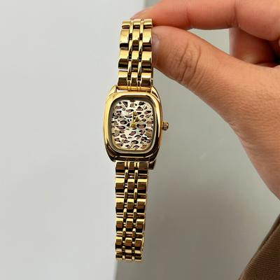 Retro Leopard Print Square Watch, Wind Steel Belt Watch Female, Temperament Niche Quartz Watch