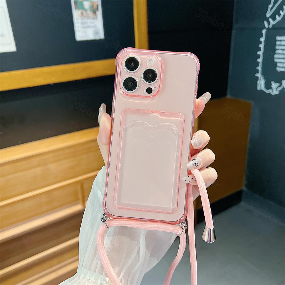 

Clear Silicone Card Bag Crossbody Lanyard Phone Case For iPhone 17 16 15 14 11 12 13 Pro Max X XR XS Plus Shoulder Strap Cover For iPhone 14 Pro&Case & Strap