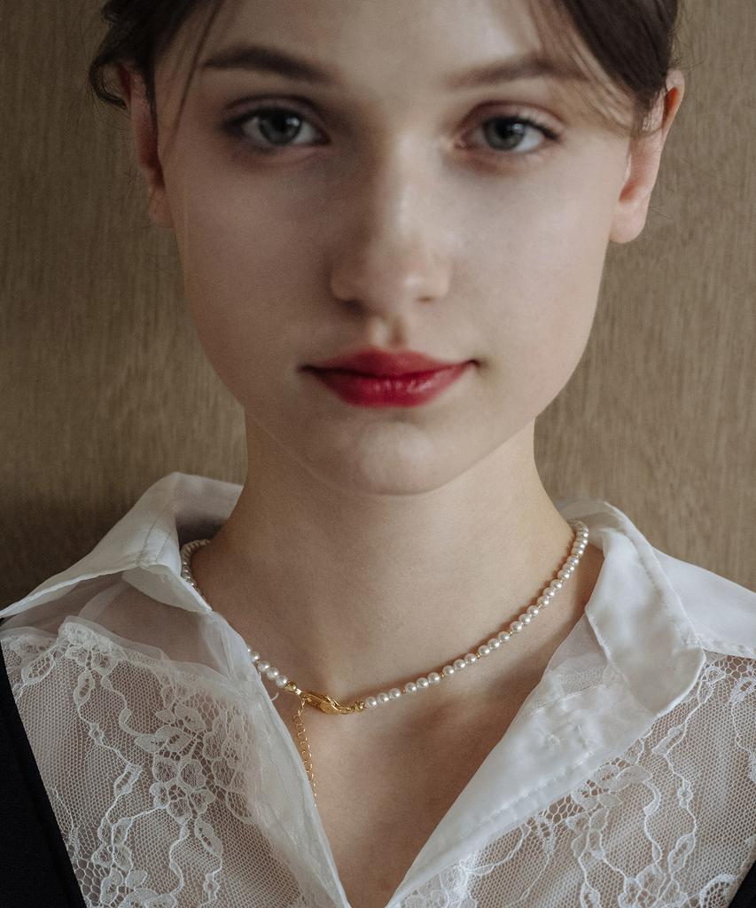 Has En016 Basic Pearl Gold Ball Necklace
