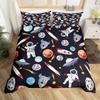 Planet Kids Duvet Cover Planets Rockets Airships Outer Space Galaxy Bedding Set,Stars Dots Comforter Cover Cartoon Quilt Cover