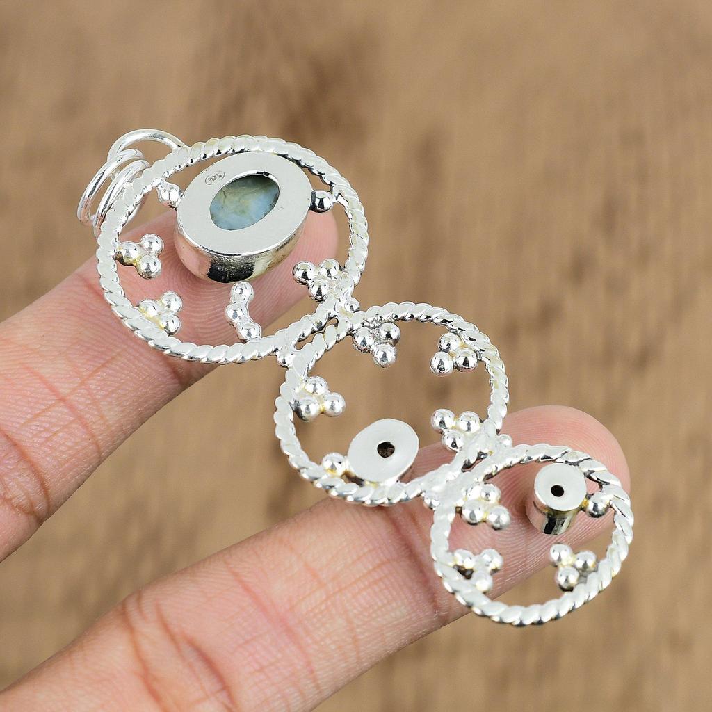 Birthday Gift For Her Natural Larimar Gemstone Pendant 925 Sterling Silver