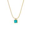 Gold Plated Herringbone Chain Square Square Turquoise Pendant Necklace