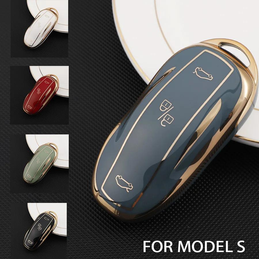 

Car Sticker Tesla Soft TPU Car Smart Key Case Cover for Tesla Model 3 S X Y Auto Remote Shell Fob Holder Protector Keychain Acce grey