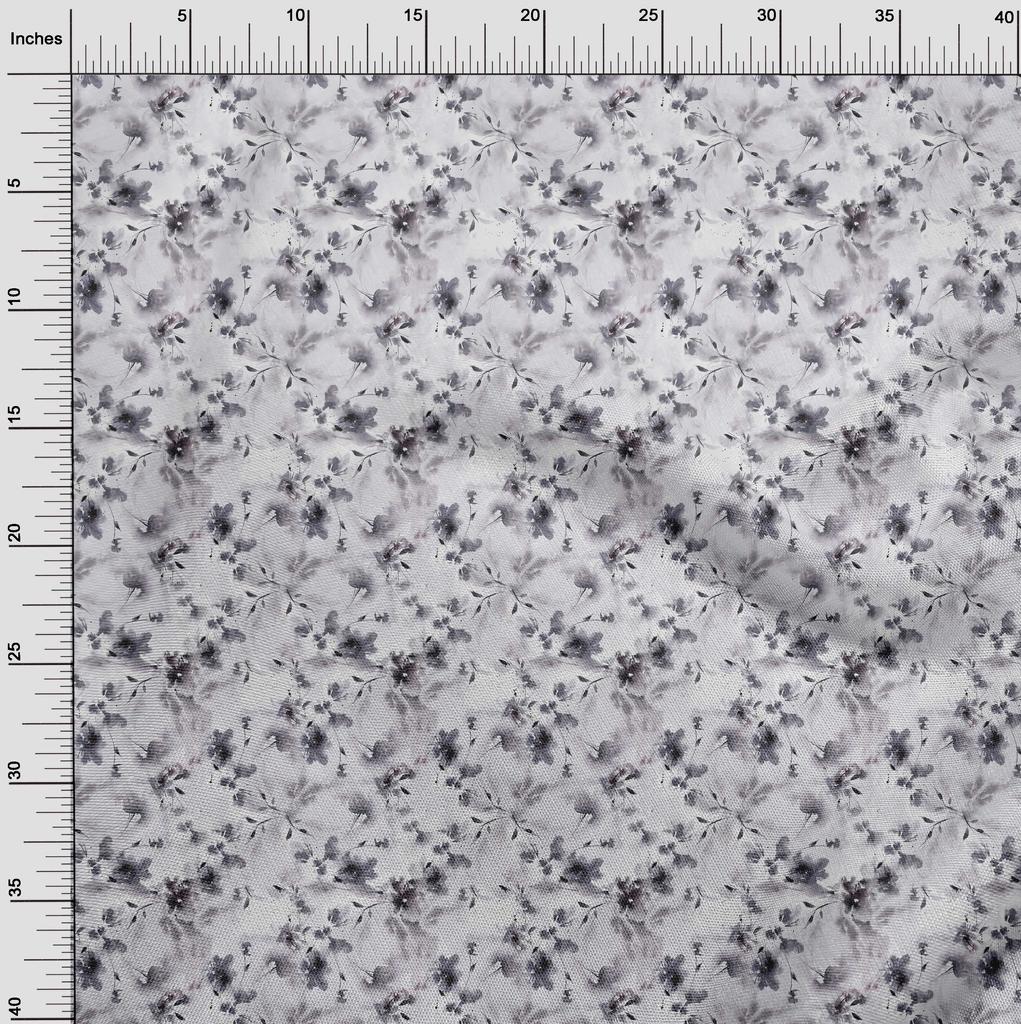 oneOone Cotton Flex Gray Fabric Abstract Watercolor Floral Fabric For Sewing Printed Craft Fabric By The Yard 40 Inch