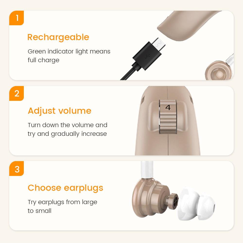 Rechargeable BTE Hearing Aids Digital Sound Amplifier for Elderly Parents Noise Reduction Portable Hearing Device Birthday