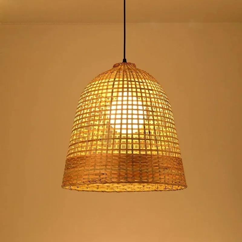 

Подвесной светильник из бамбука в китайском стиле, натуральное плетение, подвесной светильник, ручная вязка, декоративные светильники для дома и отеля, ручная работа No Bulb