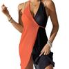 Plus Size Summer Hollow Out Beach Dress Women's Clashing Splicing Sexy Hanging Neck Tie Dress Irregular