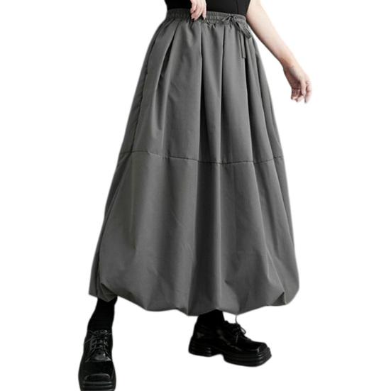 

Women Skirt High Waist Large Hem Maxi Skirt with Pockets Pure Color Loose Fit Casual Bud Skirt Evening Party L серый