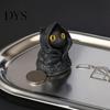 Fantasy Creature Figurine Mysterious Hooded Black Cat Resin Figurine, Gothic Wizard Statue with Big Eyes, Witch Themed Decoration Mini Desktop