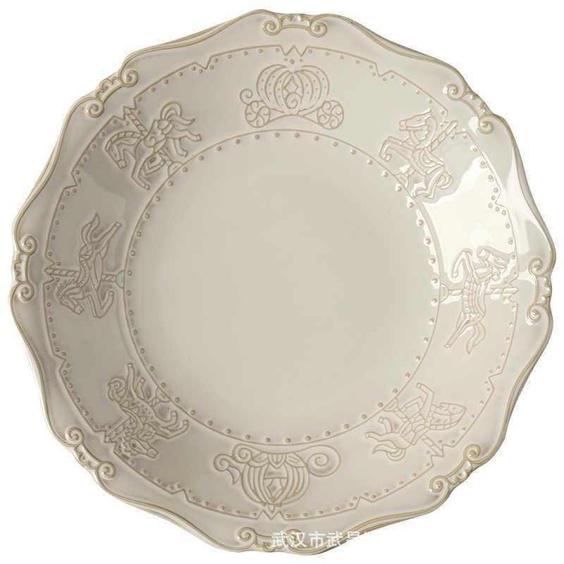 European-Style Embossed French Ceramic Tableware Set: Dinner, Soup, Bowl & Vegetable Plates, Saucers