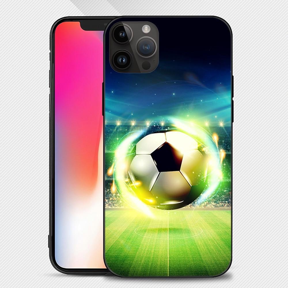 Fire Football Soccer Ball Phone Case Iphone15 14 13 12 11 Pro Max Mini X 7 8 Soft Case