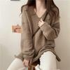 Spring Autumn Women's Lazy Style Sweater Coat Loose Slimming Pullover Minimalist Korean Style Soft Split Knit Top