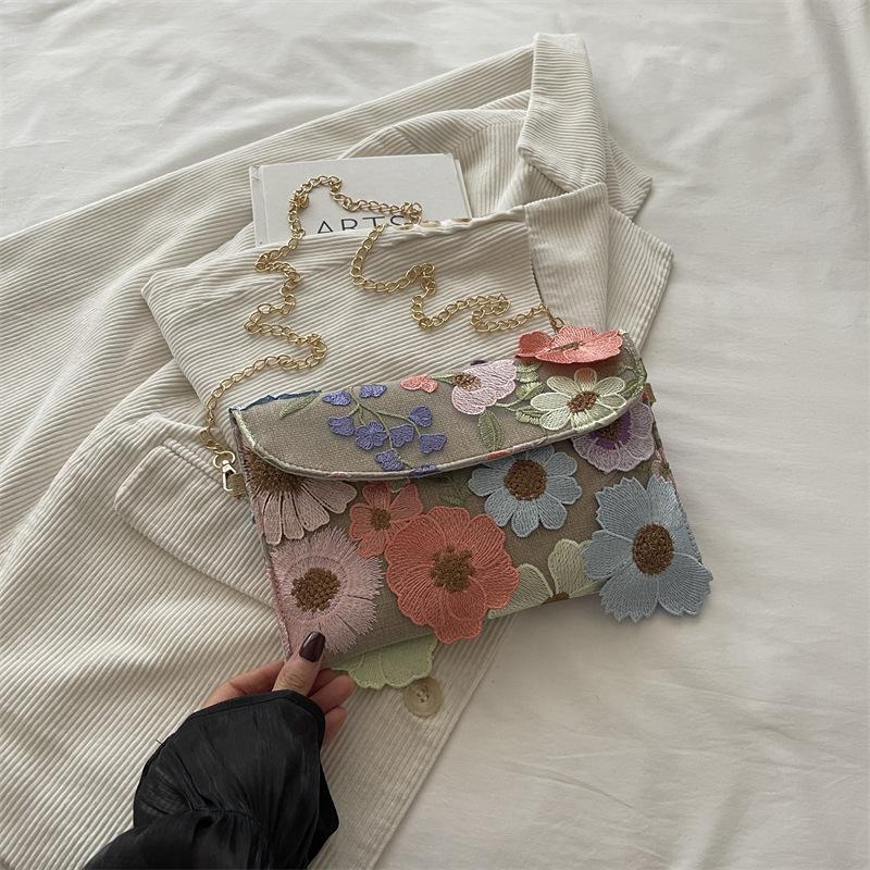 Vintage Chinese Style Chain Crossbody Casual Daily Commute Small Square Shoulder Handbag