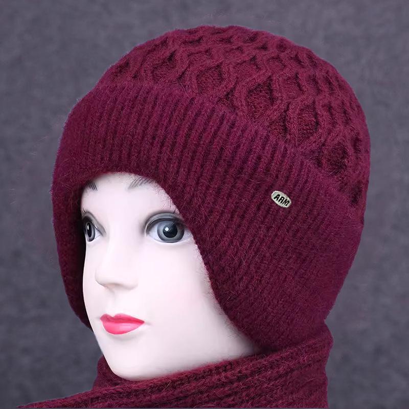 Women's Winter Wool Knit Hat with Ear Protection for Elderly