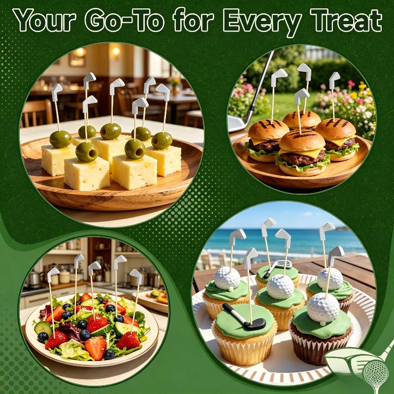 Golf Cocktail Picks, 4.7 In Fancy Toothpicks For Appetizers, Wooden Fruit Skewers Bamboo Food Sticks For Sandwich, Masters Golf