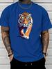 Walking Bold Tiger Modern Art Animal Graphic Unisexs Cotton Crew Neck Tee Short Sleeve Loose Casual Daily Street Male Wear Top