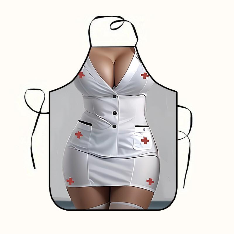 

Високоякісний зовнішній вигляд, креативний, кумедний та розважальний 3D-друкований фартух «Дівчина-красуня з водою» для барбекю. One Size білий